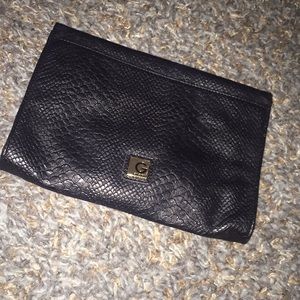 Guess black snakeskin clutch
